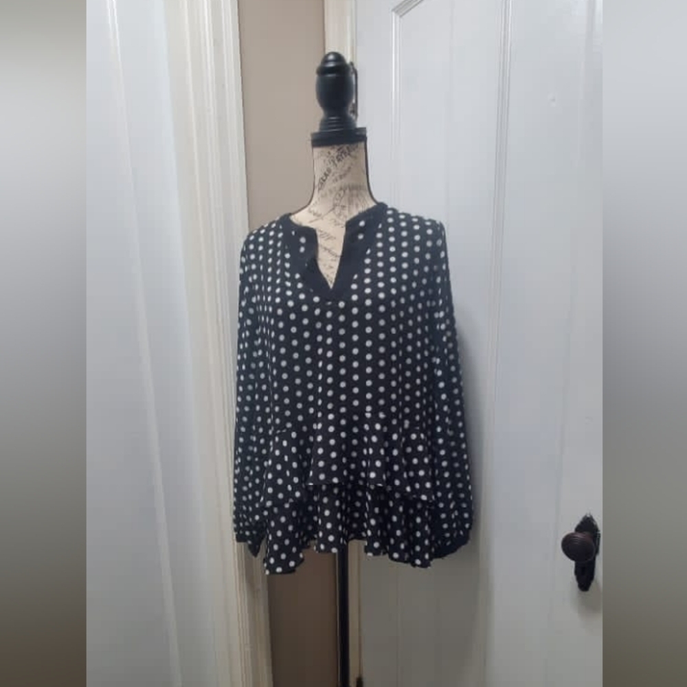 V-neck polka dot chiffon blouse 🌴